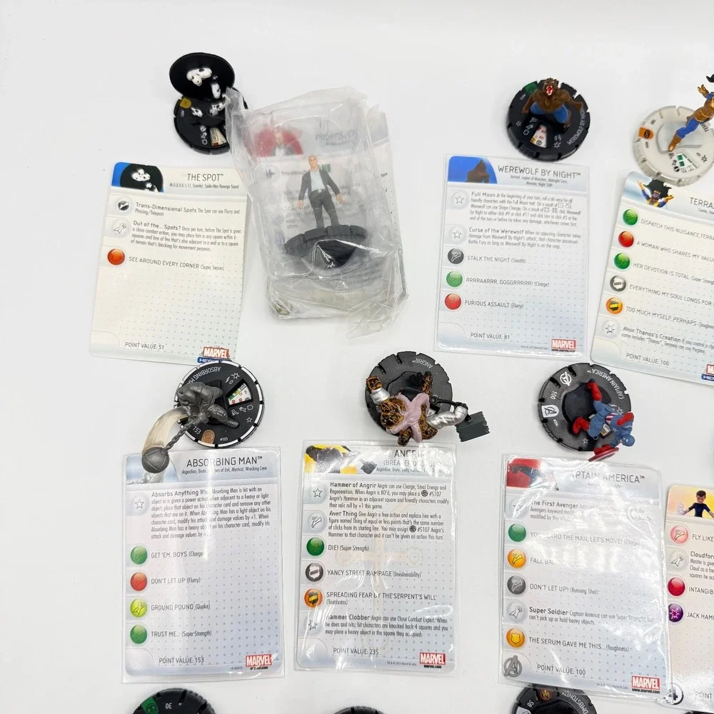 Heroclix Marvel Uncommon, Super‎ Rare, Unique Mixed Lot of 15 with Cards Lot G